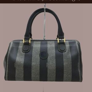 Fendi Black x Grey Stripe Frame Bowler Boston Bag